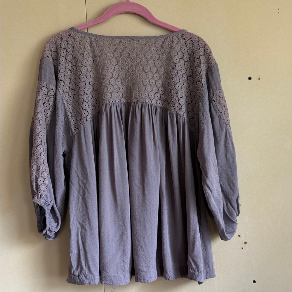 Free People Moon River Peasant Tunic Lavender Crochet Yoke V-Neck - Picture 6 of 6